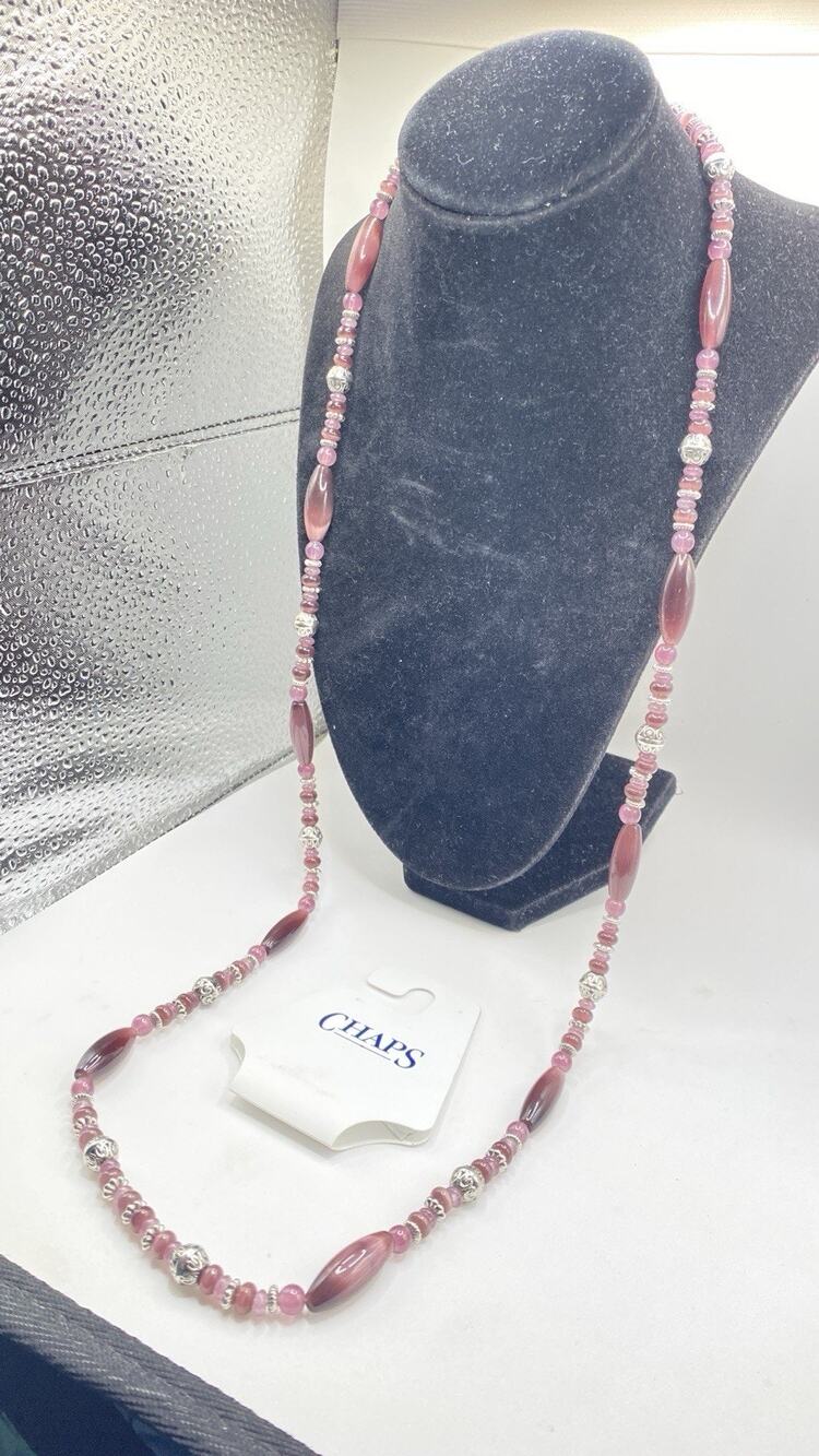 NWT! Chaps Purple Crystals Necklace Station Beaded!